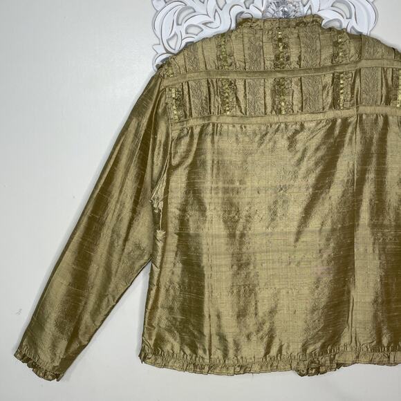 YAK MAGIK Jacket size MEDIUM 100% SILK Long Sleeves Open Front Beaded GOLD Rare - Picture 9 of 16